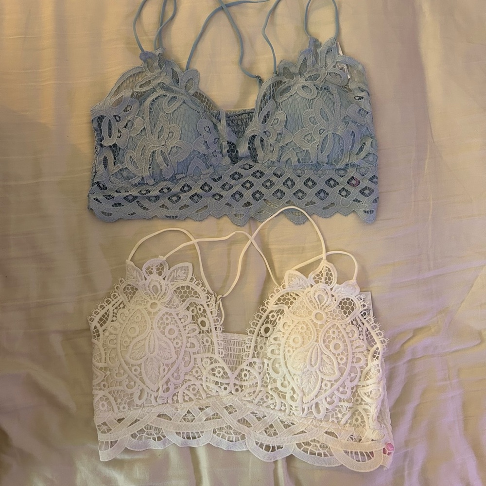 Lace Bralette Set in Blue and White